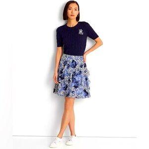 Lauren Ralph Lauren Floral Ruffle Trim Tiered Feminine Georgette A-Line Skirt